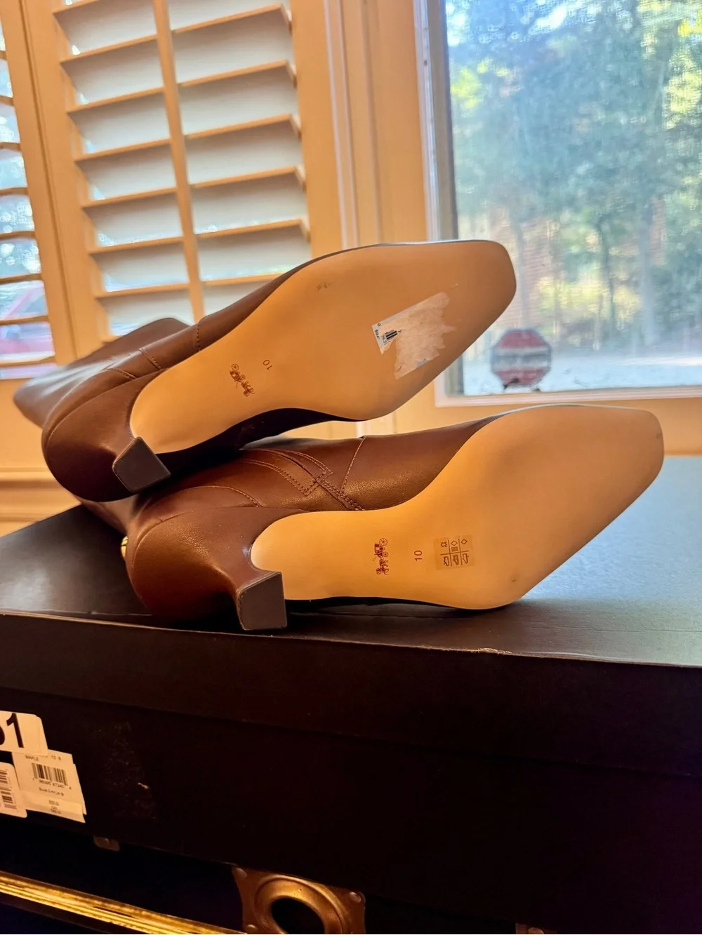 Coach Sculpted C Tall Dark Brown Leather Over-the-Knee Boots with Gold Accent